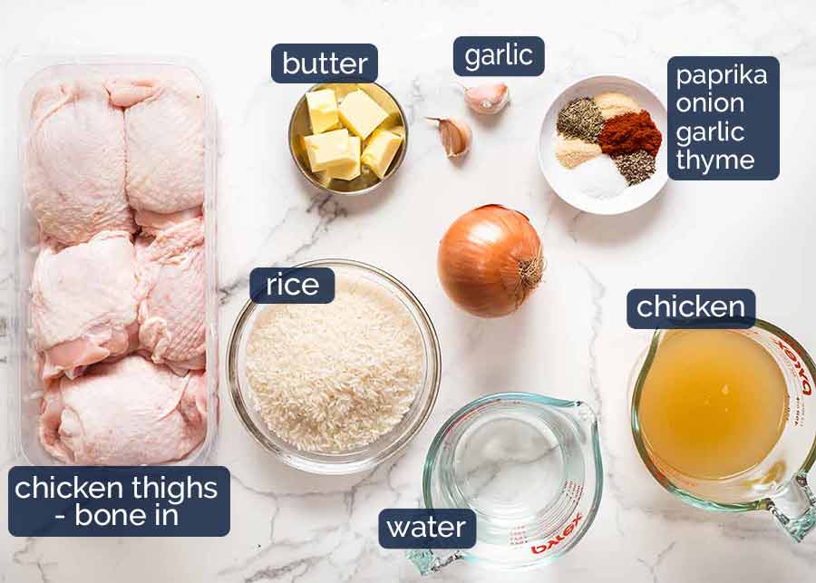 Ingredients in Oven Baked Chicken and Rice