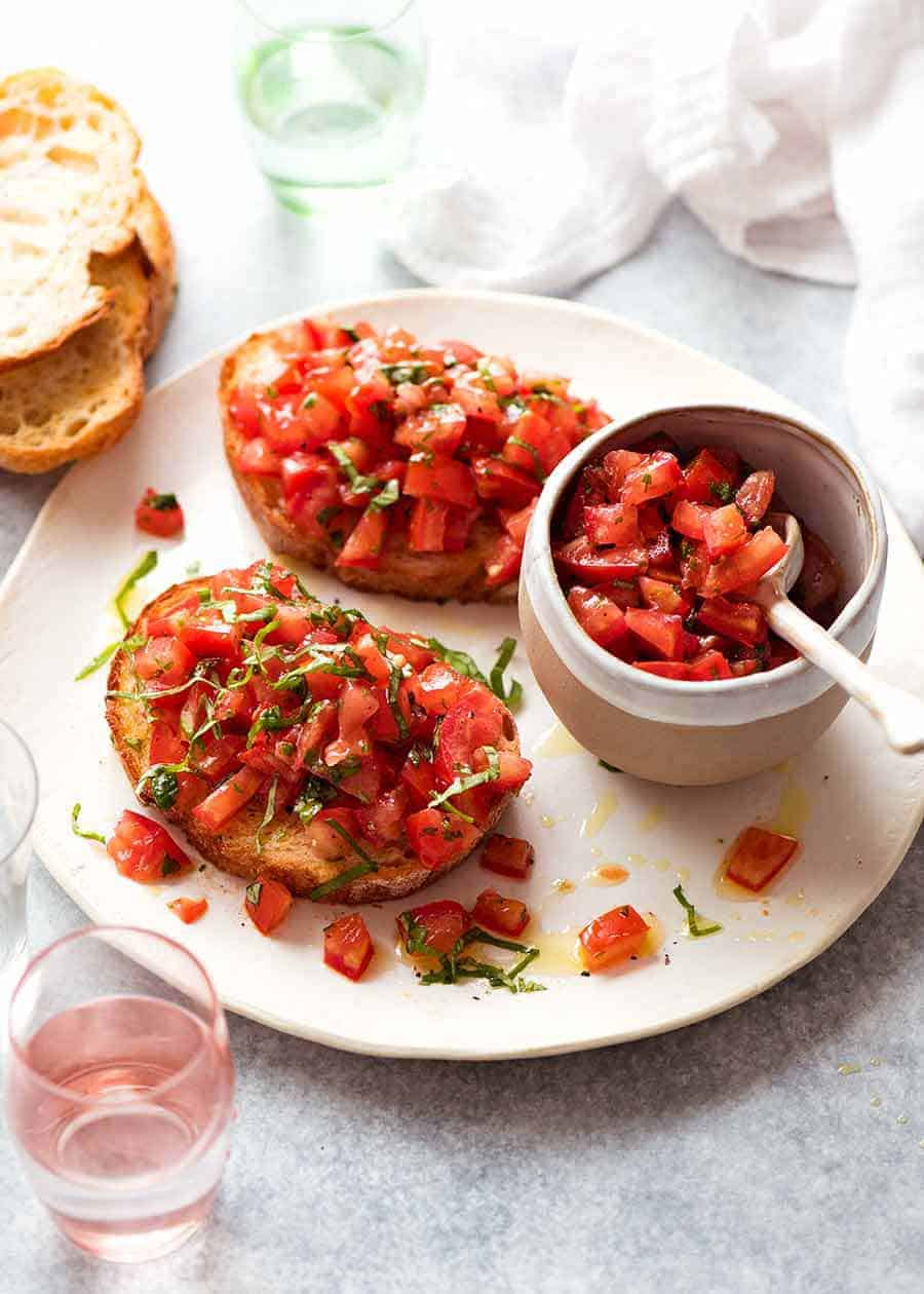 Bruschetta on a plate, ready to be served