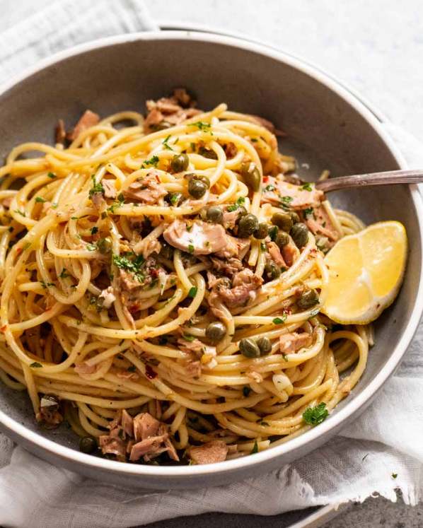 Canned tuna pasta in a bowl ready to be eaten