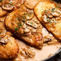 Freshly cooked Chicken Marsala in a pan