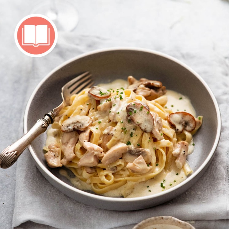 Creamy Chicken Mushroom pasta from RecipeTin Eats "Dinner" cookbook by Nagi Maehashi