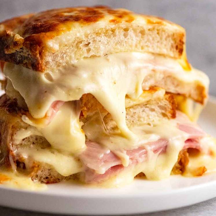 Croque Monsieur on a plate, ready to be eaten