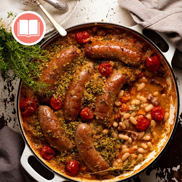 French sausage bean casserole from RecipeTin Eats "Dinner" cookbook by Nagi Maehashi