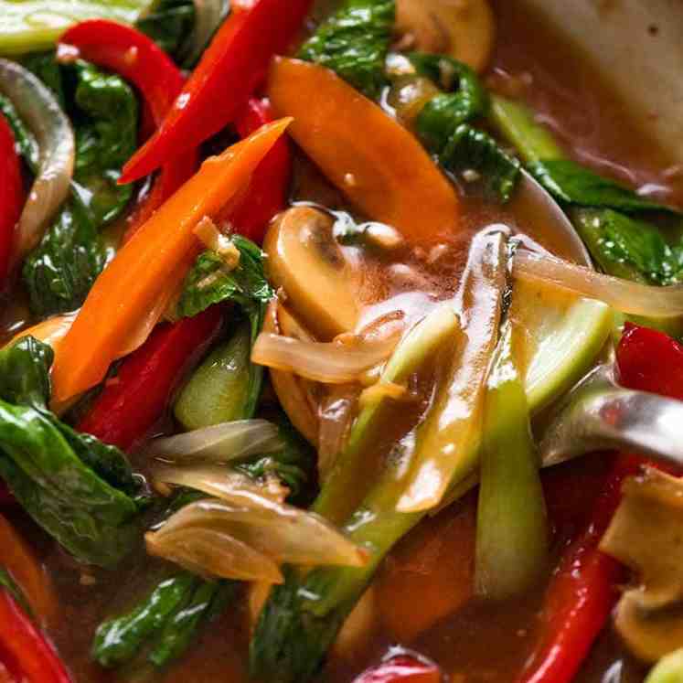 Close up of Vegetable Stir Fry with lots of sauce