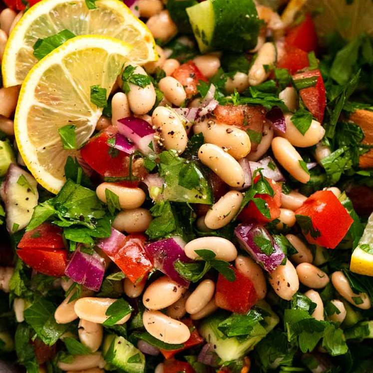 Close up of White Bean Tabbouleh Salad ready to be served